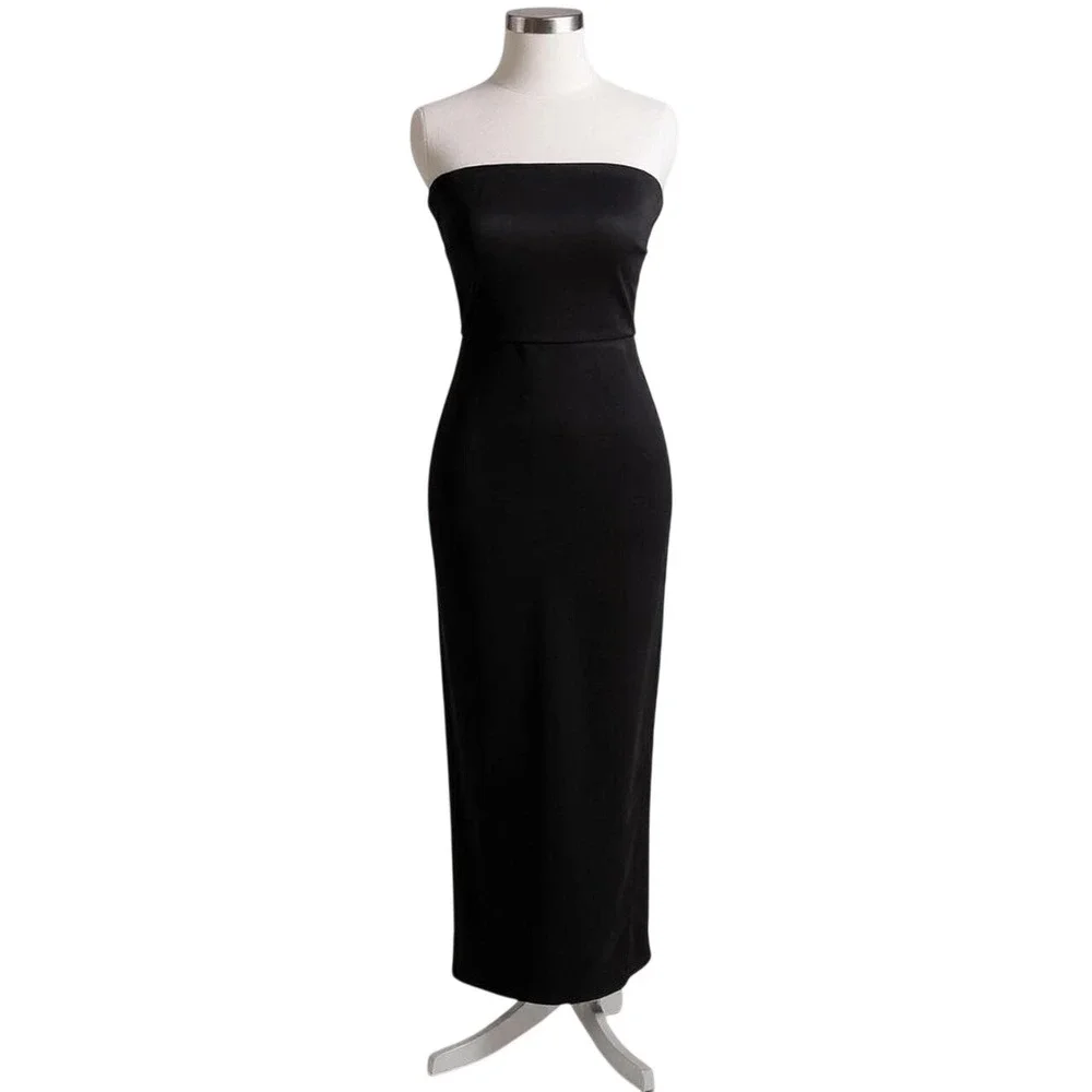 NBD Black‎ Strapless Maxi Dress Bodycon Side Slit Formal Evening Gown Size S NEW